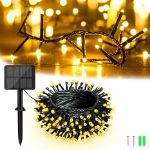 Picture of 6M 60 LED Solar Fairy Lights by, Weatherproof Outdoor String Lights with 8 Modes for Christmas, Garden, Terrace, Wedding & More (Warm White Glow)