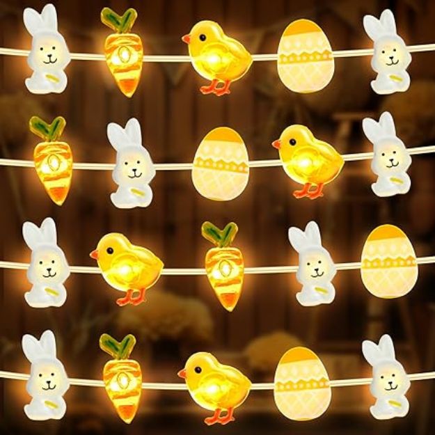 Picture of 2M 20 LED Easter String Lights, Bunny, Egg, Carrot & Chicken Decorative Fairy Lights, Battery Operated for DIY Easter Party Indoor & Outdoor Décor