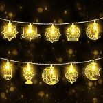 Picture of Elegant Ramadan & Eid Mubarak 1.5M 10 LED String Lights,  Golden Battery-Operated Fairy Lights with Moon, Stars, and Lantern Design for Indoor & Outdoor Festive Décor