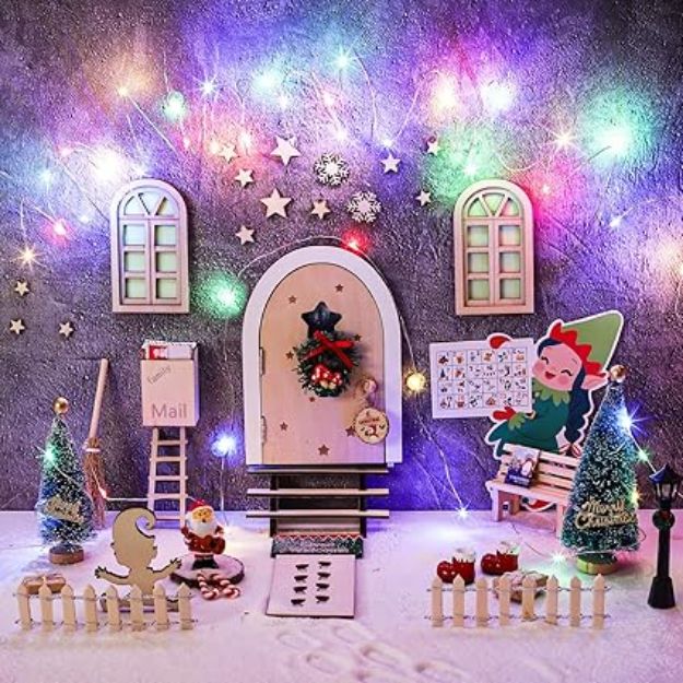 Picture of Magical Wooden Fairy Door Set,  56-Piece Gnome House Kit with Mini Lights & Accessories for Christmas, Garden, and Home Décor