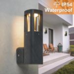 Picture of Outdoor Wall Light, Mains Powered, IP54 Waterproof, Modern Aluminium Square LED Sconce for Porch and Front Door, Anthracite, Wall Mounted Exterior Lighting.