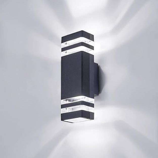 Picture of Outdoor Wall Lights, Mains Powered, 6000K Up/Down Lighting, IP65 Waterproof, Modern Square Design, GU10 LED Sconce Lamp, Anthracite Grey, for Front Door/Porch