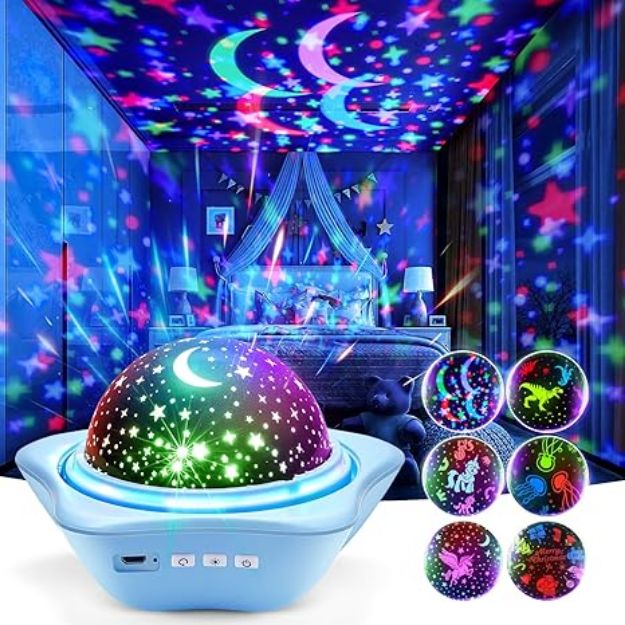 Picture of Rechargeable Star Projector Night Light, 96 Lighting Modes & 6 Films, 360° Rotating Sensory Ceiling Light for Kids & Babies, Perfect for Bedrooms & Sensory Play