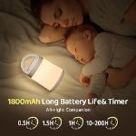 Picture of Rechargeable LED Baby Night Light, 10 Color Dimmable Touch Lamp with Remote & Timer, Portable Cordless Lamp for Kids & Bedroom