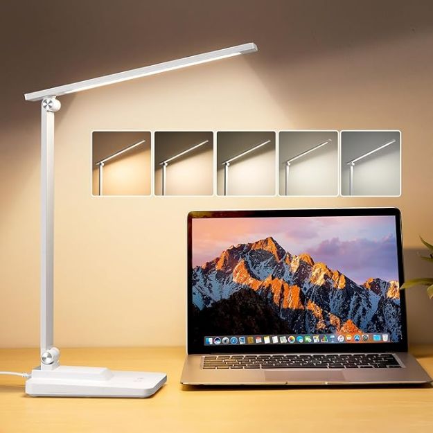 Picture of LED Desk Lamp, 15 Lighting Modes, Adjustable Dimmable Table Lamp with Timer, Multi-Powered Reading Light for Bedroom, Office & Home