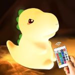 Picture of Rechargeable Dinosaur Night Light, 16 Colors Dimmable Baby Night Lamp with Remote, Soft Silicone Kids Night Light for Bedroom Décor & Dinosaur Gifts