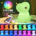 Picture of Rechargeable Dinosaur Night Light, 16 Colors Dimmable Baby Night Lamp with Remote, Soft Silicone Kids Night Light for Bedroom Décor & Dinosaur Gifts