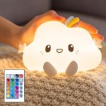 Picture of Rechargeable Cute Cloud Night Light,  16 Colors with Remote, Dimmable Baby Night Lamp for Kids’ Bedroom, Soft LED Light for Children