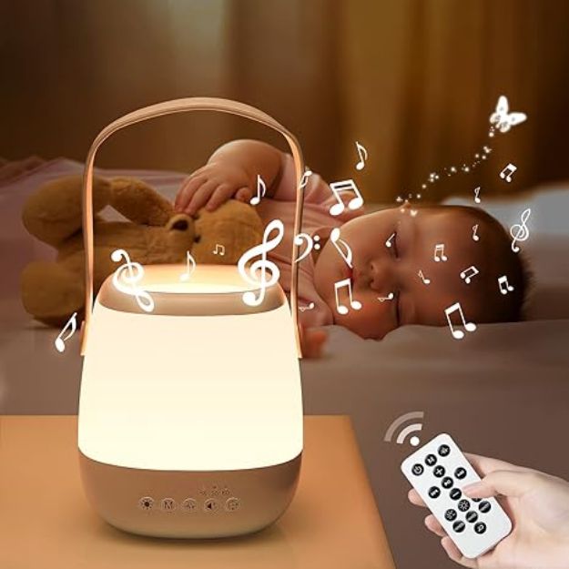 Picture of Portable Kids Night Light with 12 White Noises & 35 RGB Modes, Dimmable USB Rechargeable Baby Night Lamp with Timer & Handle for Newborns, Kids, and Adults