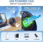 Picture of Portable Rechargeable Desk Fan, 5-Speed Quiet USB Fan with 2400mAh Battery, LED Screen, 360° Rotation, Compact & Lightweight for Home, Office & Travel