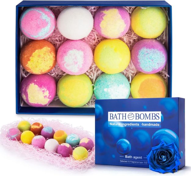 Picture of Luxurious Bath Bombs Gift Set for Women & Men – 12 Handmade Organic & Vegan Fizzies with Essential Oils for Relaxation & Skincare, Perfect Gift Idea for Birthdays, Anniversaries & More