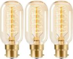 Picture of 40W B22 Vintage Bayonet Light Bulb, Dimmable Warm White Edison Bulbs with Amber Glass, Spiral Filament T45 Tube Decorative Bulbs, Pack of 3 | Energy Class F