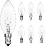 Picture of 6 Pack E14 Dimmable Candle Bulbs, C35 SES 40W Small Screw Light Bulbs, Clear, 2700K Warm White, 230V | Energy Class F