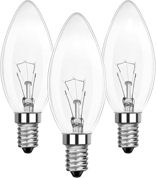 Picture of 3-Pack C35 E14 Small Screw Candle Bulbs, 40W SES Dimmable Clear Halogen Bulbs, Warm White 2700K,