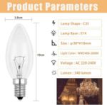 Picture of 3-Pack C35 E14 Small Screw Candle Bulbs, 40W SES Dimmable Clear Halogen Bulbs, Warm White 2700K,