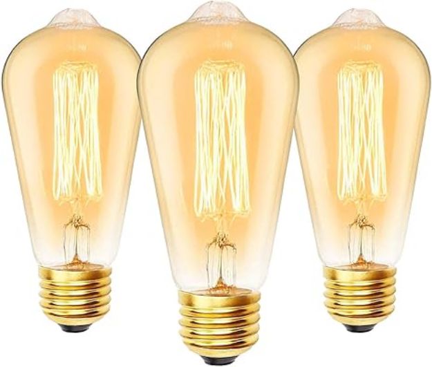 Picture of E27 60W Vintage Edison Bulbs, ST64 Dimmable Decorative Filament Bulbs, 2700K Warm White, Pack of 3