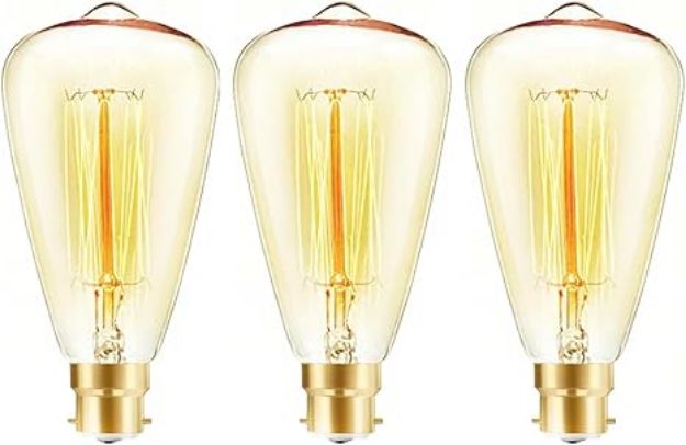 Picture of B22 Bayonet Edison Light Bulbs, 40W ST48 Vintage Filament Bulbs, Dimmable Warm White 2700K, Amber Antique Decorative Bulbs, 3 Pack