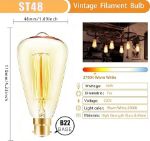 Picture of B22 Bayonet Edison Light Bulbs, 40W ST48 Vintage Filament Bulbs, Dimmable Warm White 2700K, Amber Antique Decorative Bulbs, 3 Pack