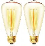 Picture of E27 Vintage Edison Light Bulb ST48, Dimmable 40W Filament Bulb, Retro Amber Glass, Warm White 2700K, 2-Pack