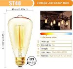 Picture of E27 Vintage Edison Light Bulb ST48, Dimmable 40W Filament Bulb, Retro Amber Glass, Warm White 2700K, 2-Pack