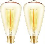 Picture of B22 ST48 Vintage Edison Light Bulbs, 40W Dimmable Bayonet Filament Bulbs, 2700K Warm White Amber Glass,  2-Pack