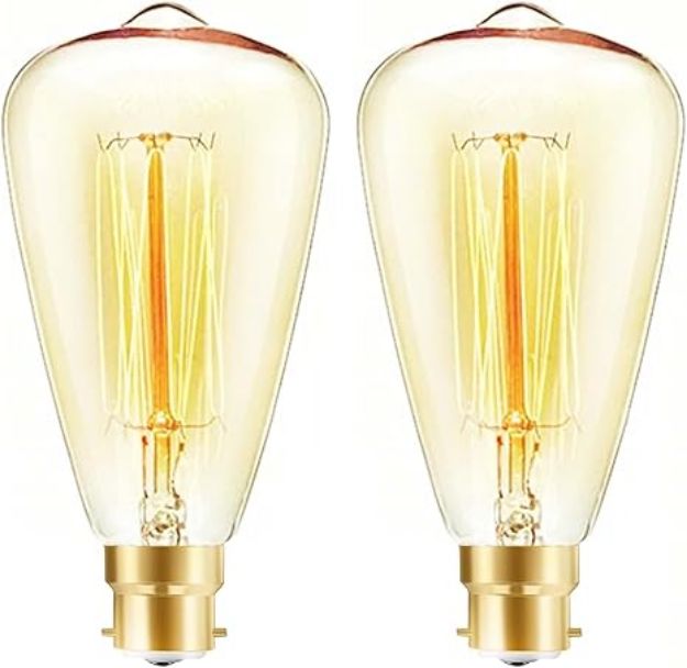 Picture of B22 ST48 Vintage Edison Light Bulbs, 40W Dimmable Bayonet Filament Bulbs, 2700K Warm White Amber Glass,  2-Pack