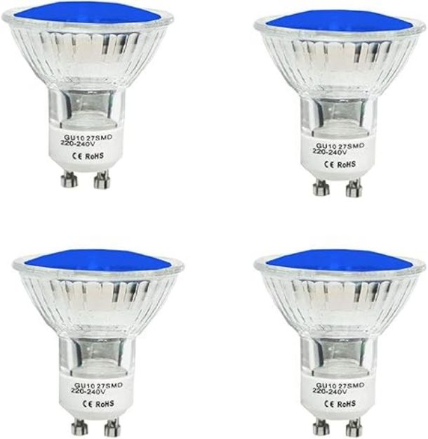 Picture of 5W GU10 Blue LED Spotlight Bulbs, Recessed Ceiling Lighting, Ambient Decorative Mood Light,  4 Pack [Energy Class F]