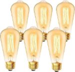 Picture of 60W E27 ST64 Edison Screw Bulb, Vintage Amber Filament Light Bulbs, 2700K Warm White Dimmable, 6-Pack