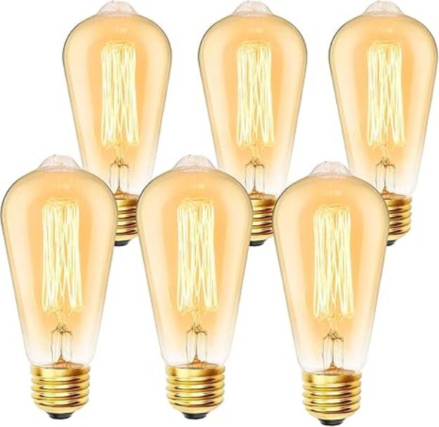 Picture of 60W E27 ST64 Edison Screw Bulb, Vintage Amber Filament Light Bulbs, 2700K Warm White Dimmable, 6-Pack