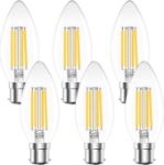 Picture of 4W B22 C35 Bayonet LED Candle Bulb, Dimmable Warm White 2700K, 400LM, Energy-Efficient Filament Bulbs, 6-Pack,