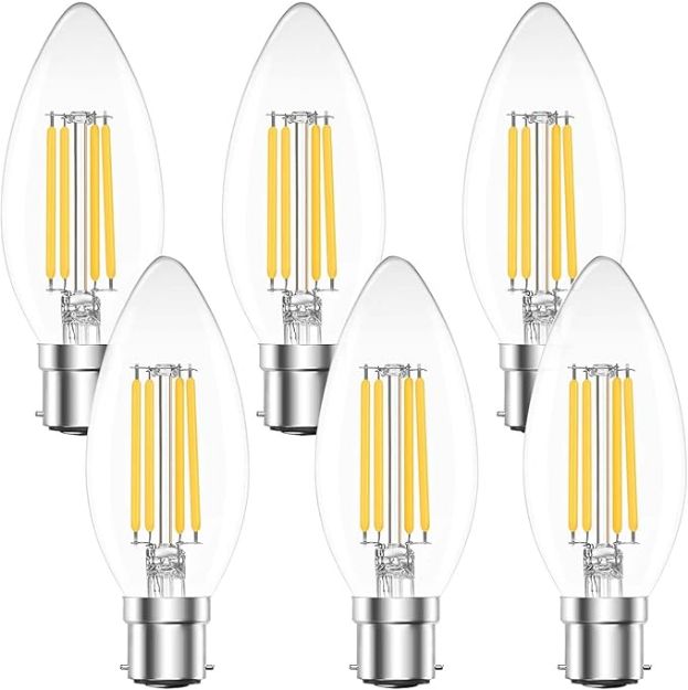 Picture of 4W B22 C35 Bayonet LED Candle Bulb, Dimmable Warm White 2700K, 400LM, Energy-Efficient Filament Bulbs, 6-Pack,