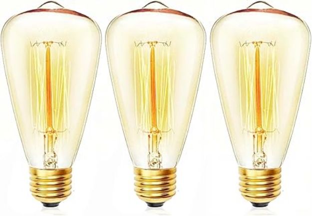 Picture of E27 Vintage Edison ST48 Filament Bulbs, 40W Dimmable Warm White 2700K Amber Glass Decorative Light,  3-Pack [Energy Class F]