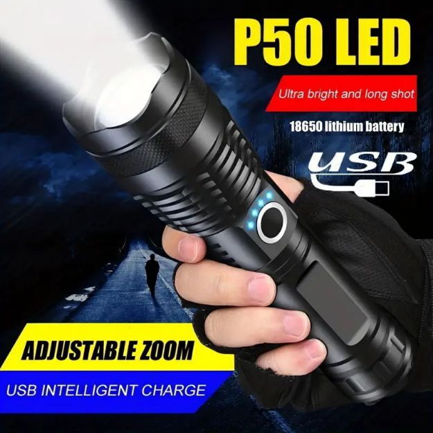 Picture of Super Bright LED Flashlight, High-Powered 990M Lumens Rechargeable Torch (IP67 Waterproof)