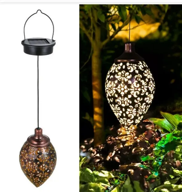 Picture of 2x Solar-Powered Moroccan LED Lanterns Hanging Outdoor Garden Lights for Decorative Landscape Lighting