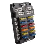 Picture of 12-Way Blade Fuse Box with Distribution Bar, 12V/32V Automotive & Marine Fuse Holder for Car, Boat, RV