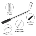 Picture of Telescopic Extendable Wheel Brace Wrench, 17, 19, 21, 23mm Socket for Car & Van Tyre Nuts