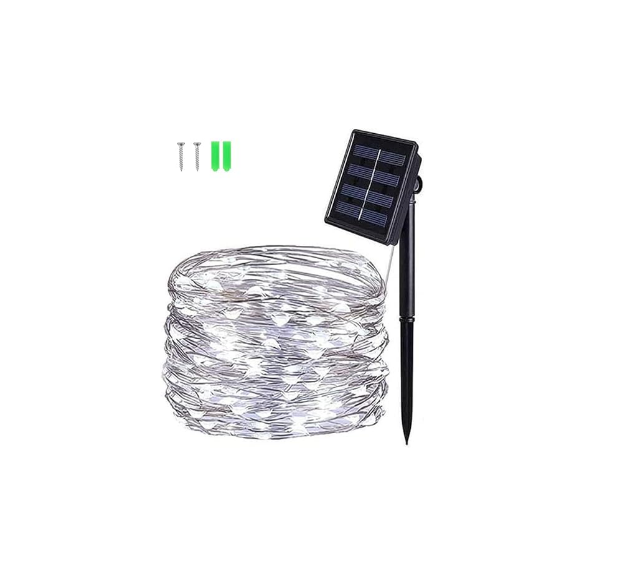 Picture of Solar String Lights, 50 LED 5M Silver Wire Solar Fairy Lights, Waterproof Garden Solar Lights for Patio, Fence, Camping, Outdoor Wedding, Party, Festival, Christmas Decor (Cool White) [Energy Class G]