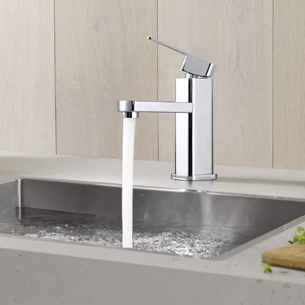 Picture of Modern Waterfall Bathroom Basin Tap – Chrome Mono Mixer with Waste for Sink & Cloakroom