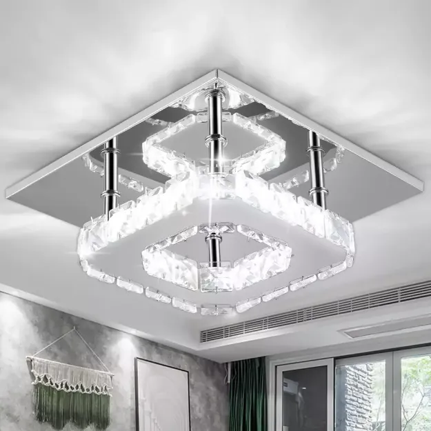 Picture of Modern Square LED Crystal Ceiling Light, Elegant 12W Chandelier for Living Room, Bedroom & Hallway