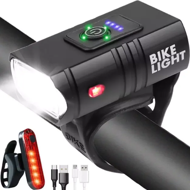 Picture of USB Rechargeable LED Bicycle Light Set, Front and Rear Mountain Bike Torch Lamps for Cycling Safety