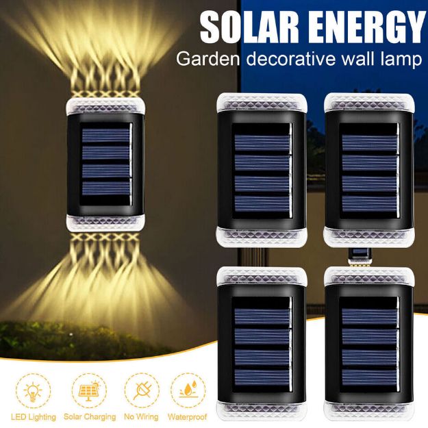 Picture of 4x Super Bright Solar Powered LED Outdoor Garden Wall Lights, Waterproof Fence & Door Lamps for Gardens