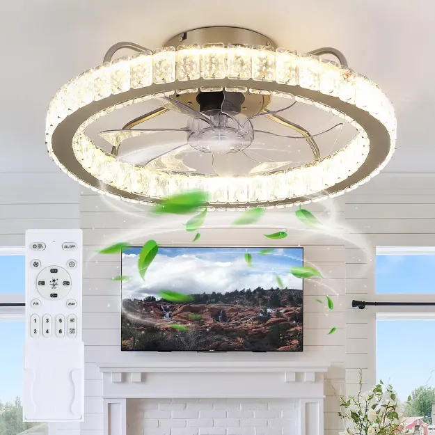 Picture of Luxury LED Crystal Ceiling Fan Light,  Dimmable Silent Fan with Remote Control