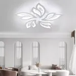 Picture of Modern LED Chandelier Ceiling Light, White Frame with RGB Backlight & Dimmable Mode