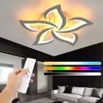 Picture of Modern LED Chandelier Ceiling Light, White Frame with RGB Ambient Backlight