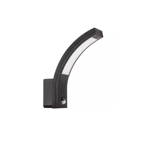 Picture of Modern 10W LED Outdoor Wall Light with PIR Motion Sensor,  Curved Arc Black Security Lamp, IP54 Waterproof