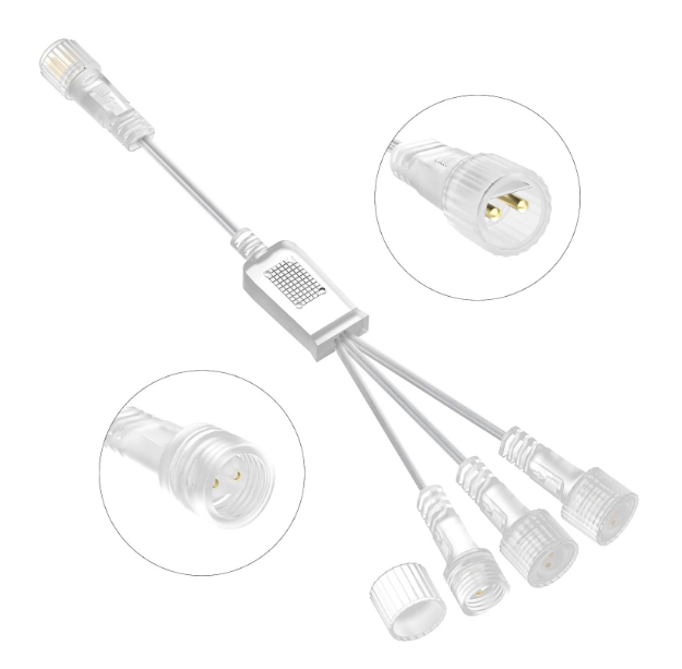 Picture of 3-Way Splitter Connector for Christmas Lights, Waterproof 2-Pin Y Connector for Outdoor LED Fairy Lights, G40 Globe Lights, and Garden Décor