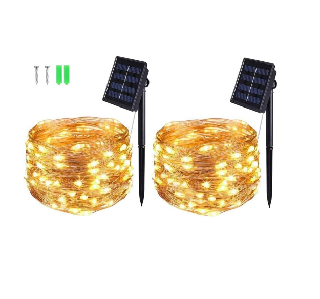 Picture of [2 Pack] Solar Powered String Lights, 16.4Ft 50 LED Warm White Waterproof Fairy Lights for Indoor & Outdoor Décor, Christmas, Halloween, Garden, Patio