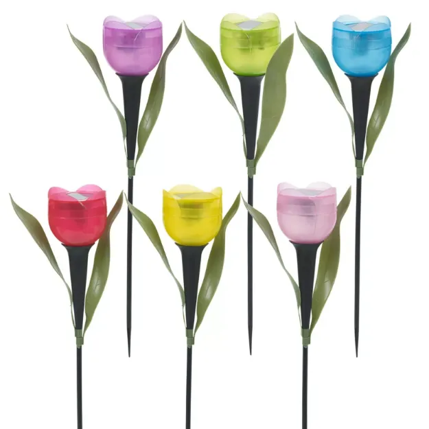 Picture of 6-Pack Solar-Powered LED Tulip Flower Lights, Outdoor Garden Yard Decoration