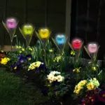 Picture of 6-Pack Solar-Powered LED Tulip Flower Lights, Outdoor Garden Yard Decoration