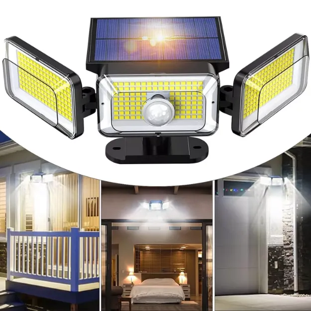 Picture of 368 LED Solar-Powered PIR Motion Sensor Wall Light, Outdoor Security Lamp